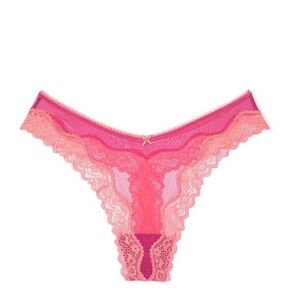 Victoria's Secret Tease Mesh Lace-Trim High-Leg Thong Panty Lucious Rose S NEW